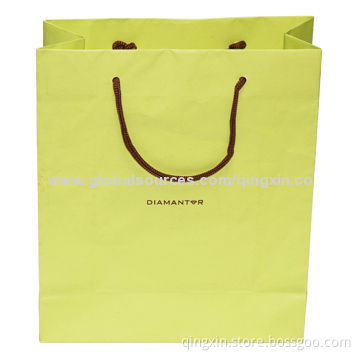 Retail Paper Bag with Full Light Yellow Color, PP Rope, Matte Lamination for Promotions